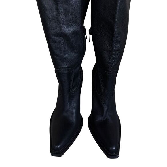 ZARA Black Leather Over-the-Knee Cowboy Boots 8.5 US / 39 EU Western Chic - Picture 4 of 15